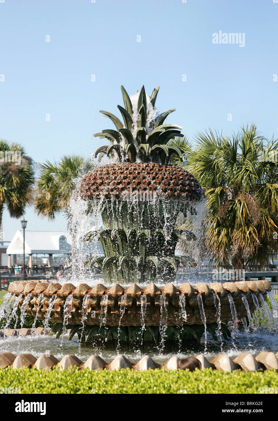 pineapple fountain in daylight at Waterfront Park, Charleston, SC, USA