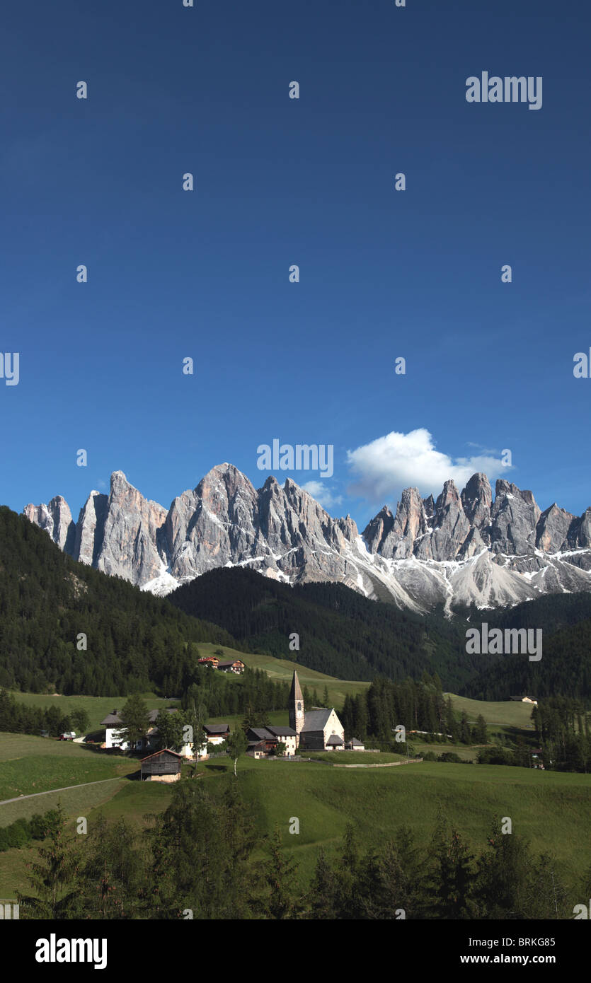 Geisler Group of Dolomites, Villnoss, South Tirol, Italy Stock Photo