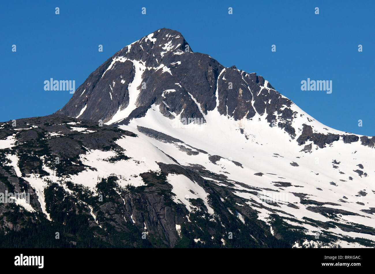 Peak of mountain overlooking Skagway Inside Passage Alaska USA Stock Photo