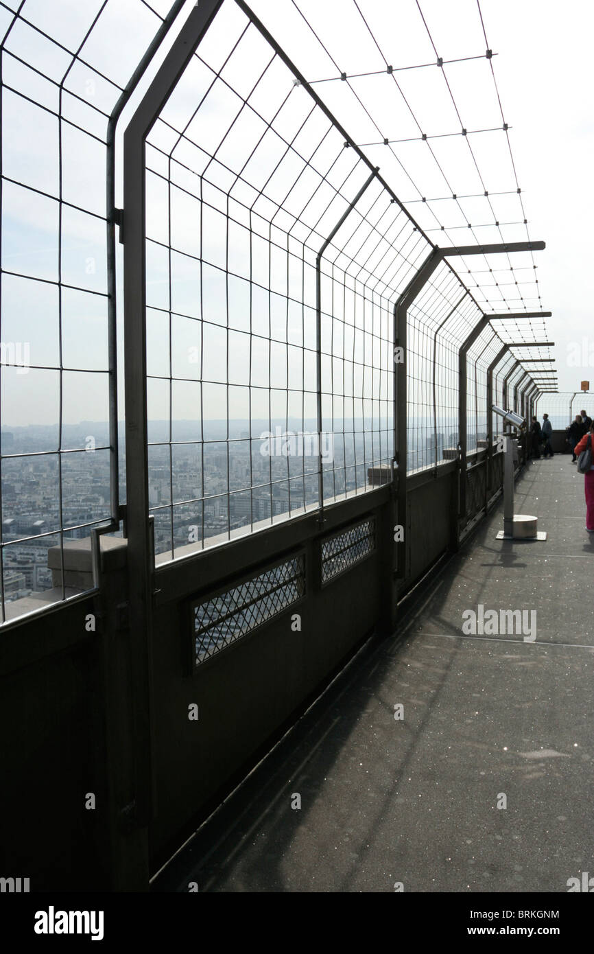Safety fence on the second level of the Eiffel Tower in Paris Stock
