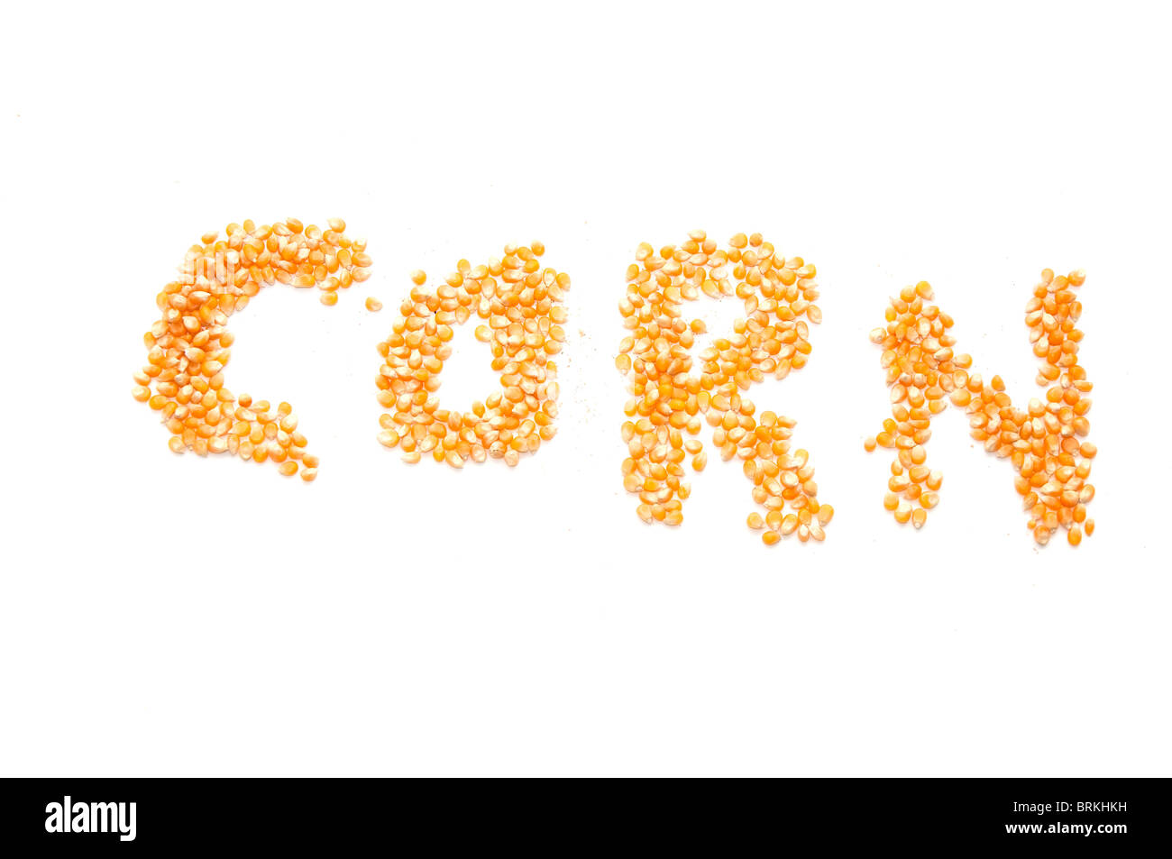 Bright corn kernels forming word "corn Stock Photo Alamy