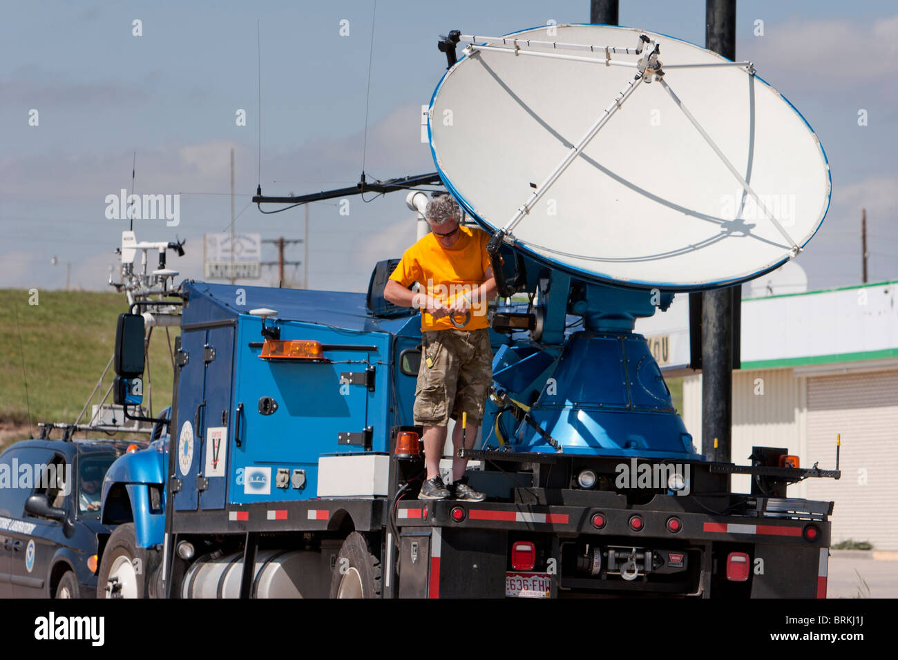Storm chaser and Project Vortex 2 member Herb Stein repairs the Doppler