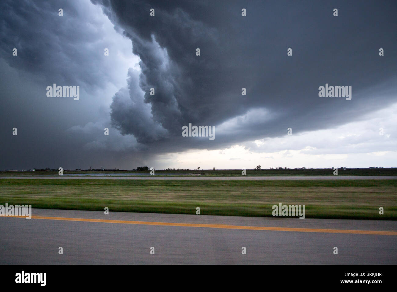 Running away from a severe thudnerstorm in rural Nebraska, May 24, 2010. Stock Photo