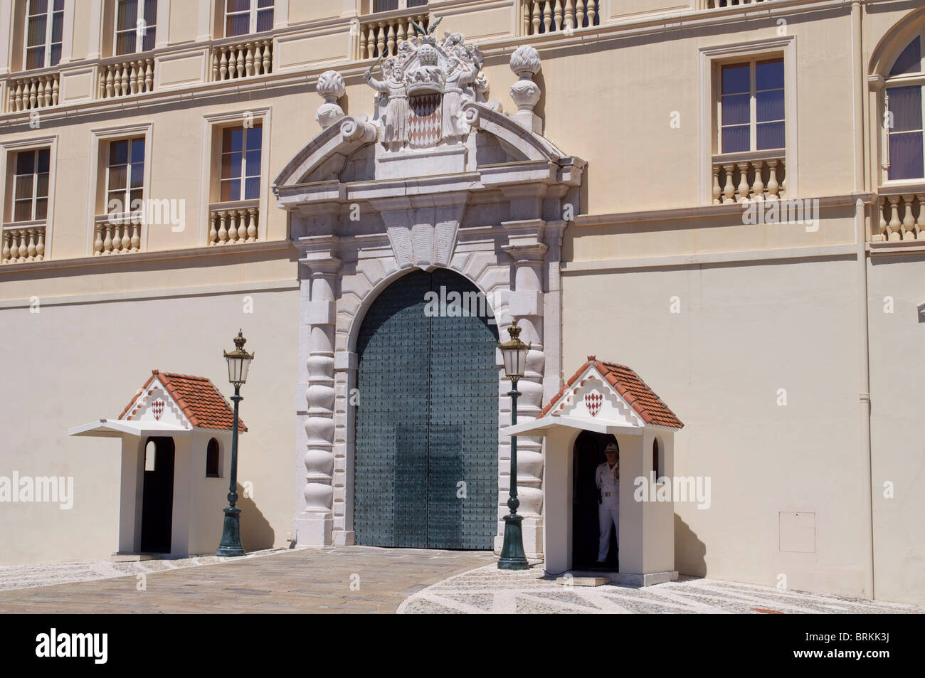One entrance to the Grimaldi Palace Monaco residence of the prince Stock Photo