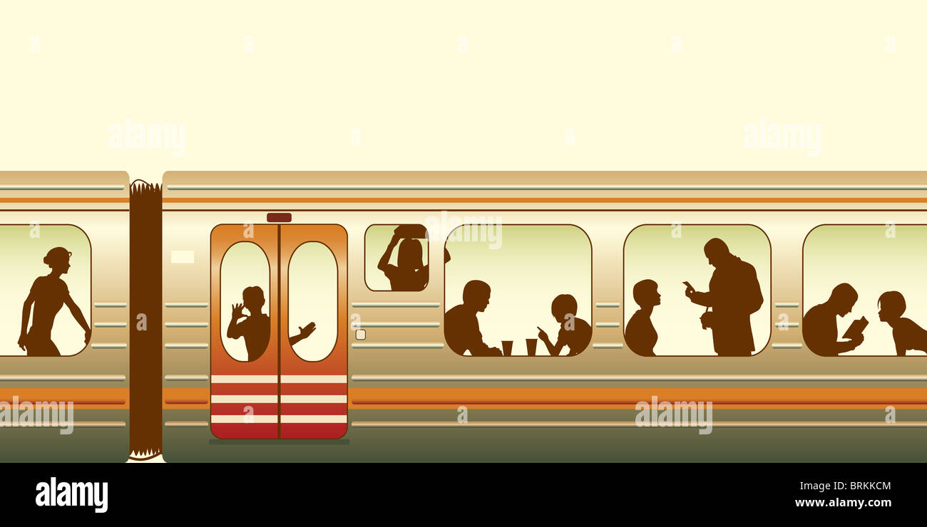 Illustration of passengers on a train Stock Photo
