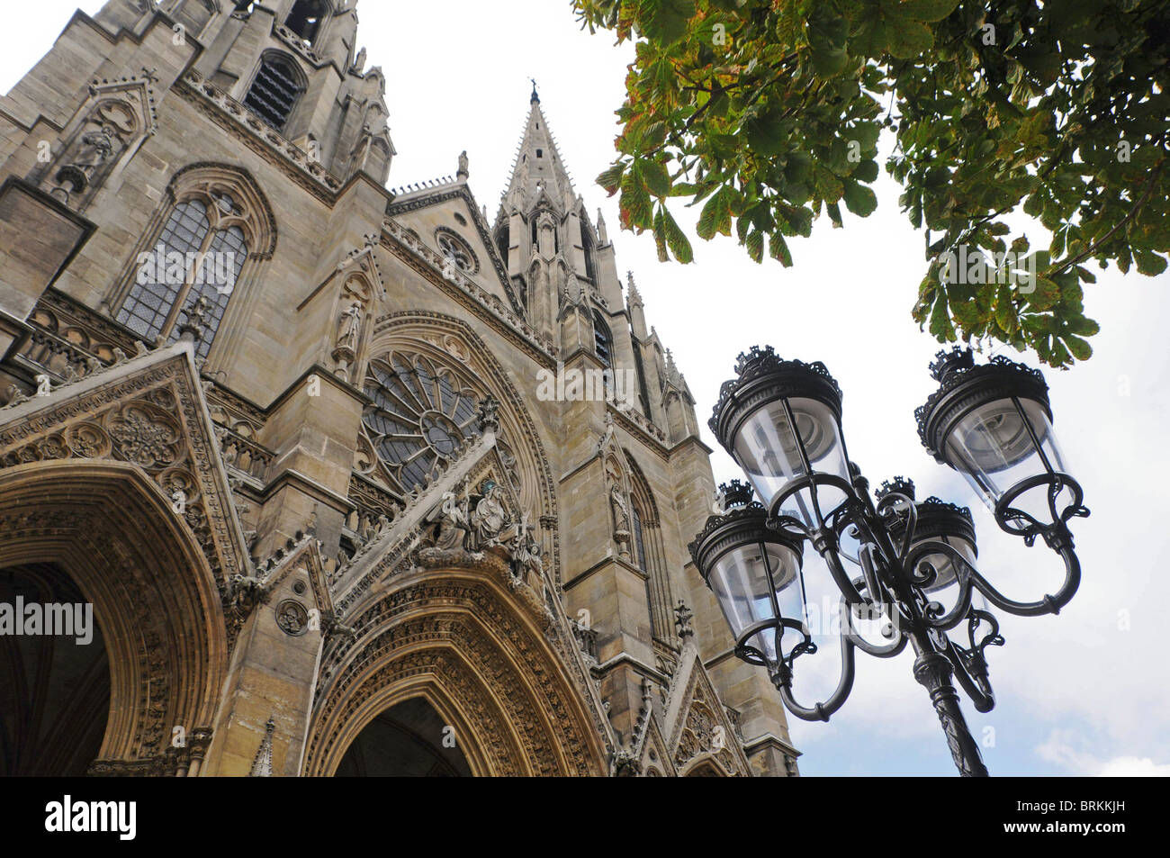 Basilica of St. Clotilde Paris. Art Deco street lighting. 7th arrondisemont Stock Photo