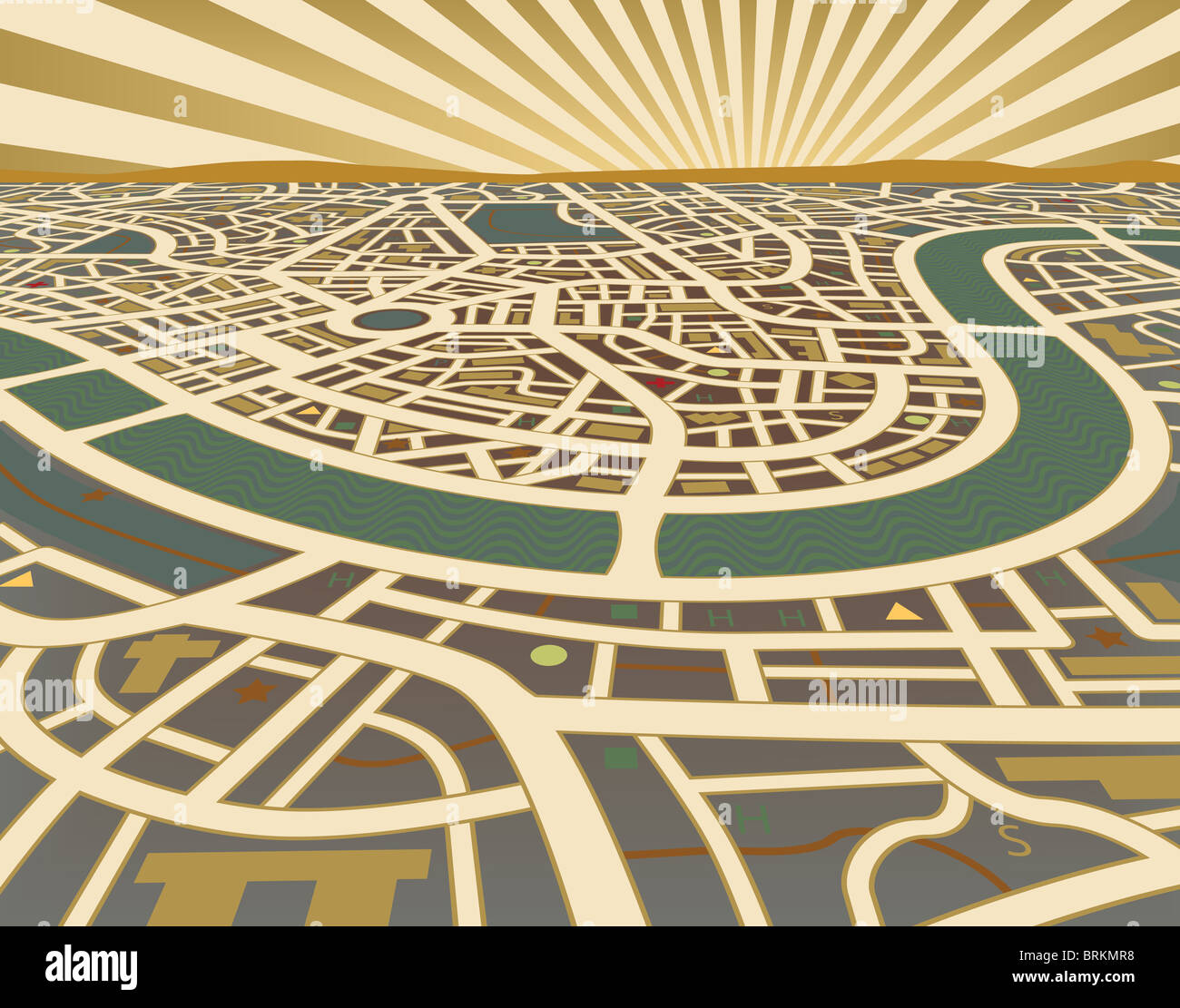 Illustration of a street map landscape with no names Stock Photo