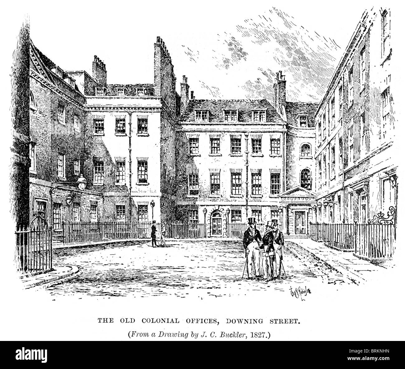 The Old Colonial Offices Downing Street in 1827.  Colonial Office was a United Kingdom government department. Stock Photo