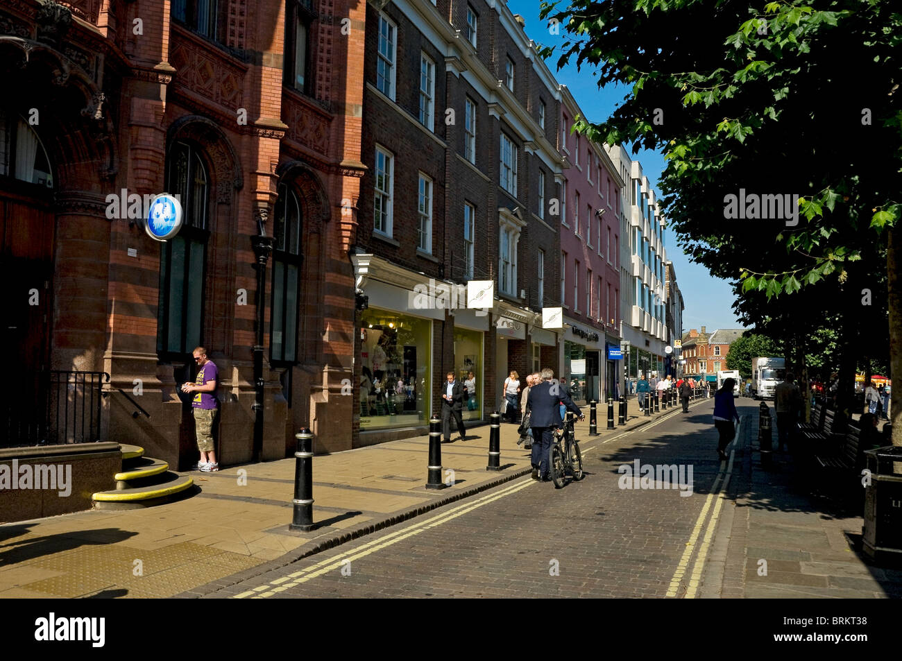 Shops stores in the town city centre in summer Parliament Street York North Yorkshire England UK United Kingdom GB Great Britain Stock Photo