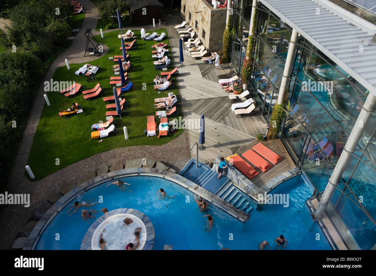 Cologne the ClaudiusTherme swimming baths and spa outdoor terraces and pools in September
