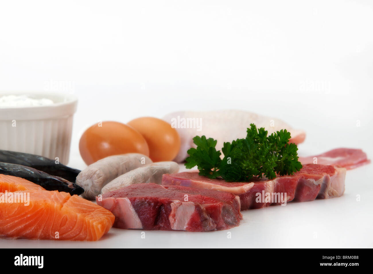 Close up image of protein rich foods with soft focus background Stock Photo