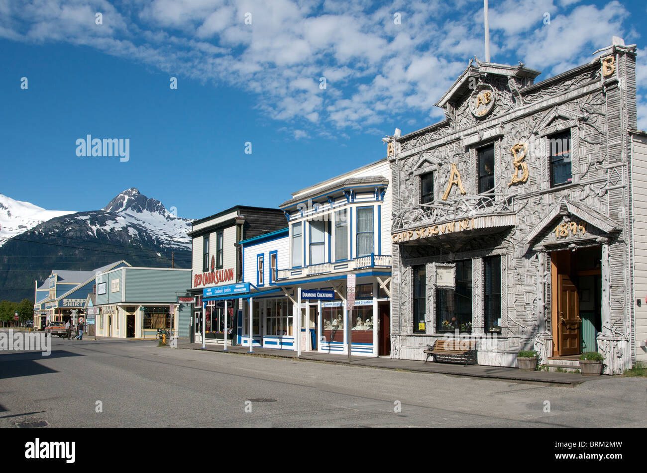 Historic buildings on Broadway Skagway Inside Passage Alaska USA Stock Photo