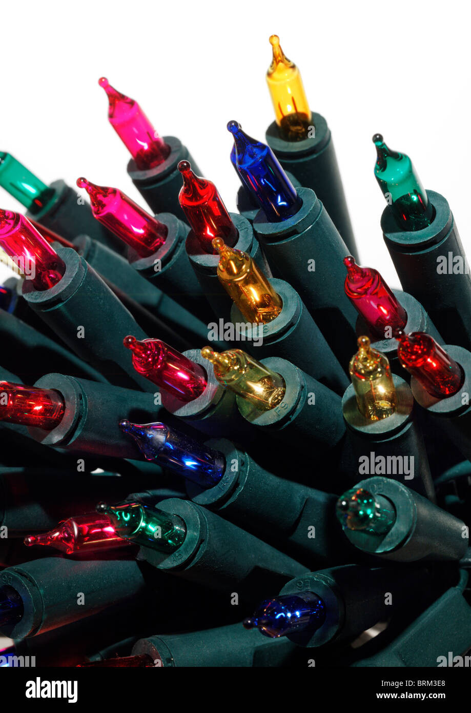 Christmas lights closeup against white background Stock Photo Alamy