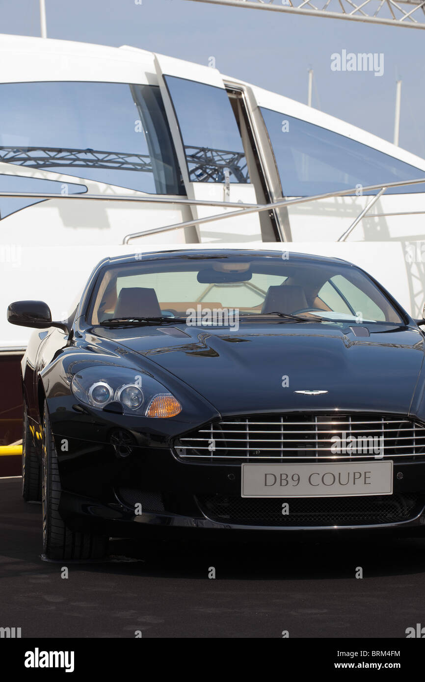 aston martin, luxury car and yacht exibition. Stock Photo