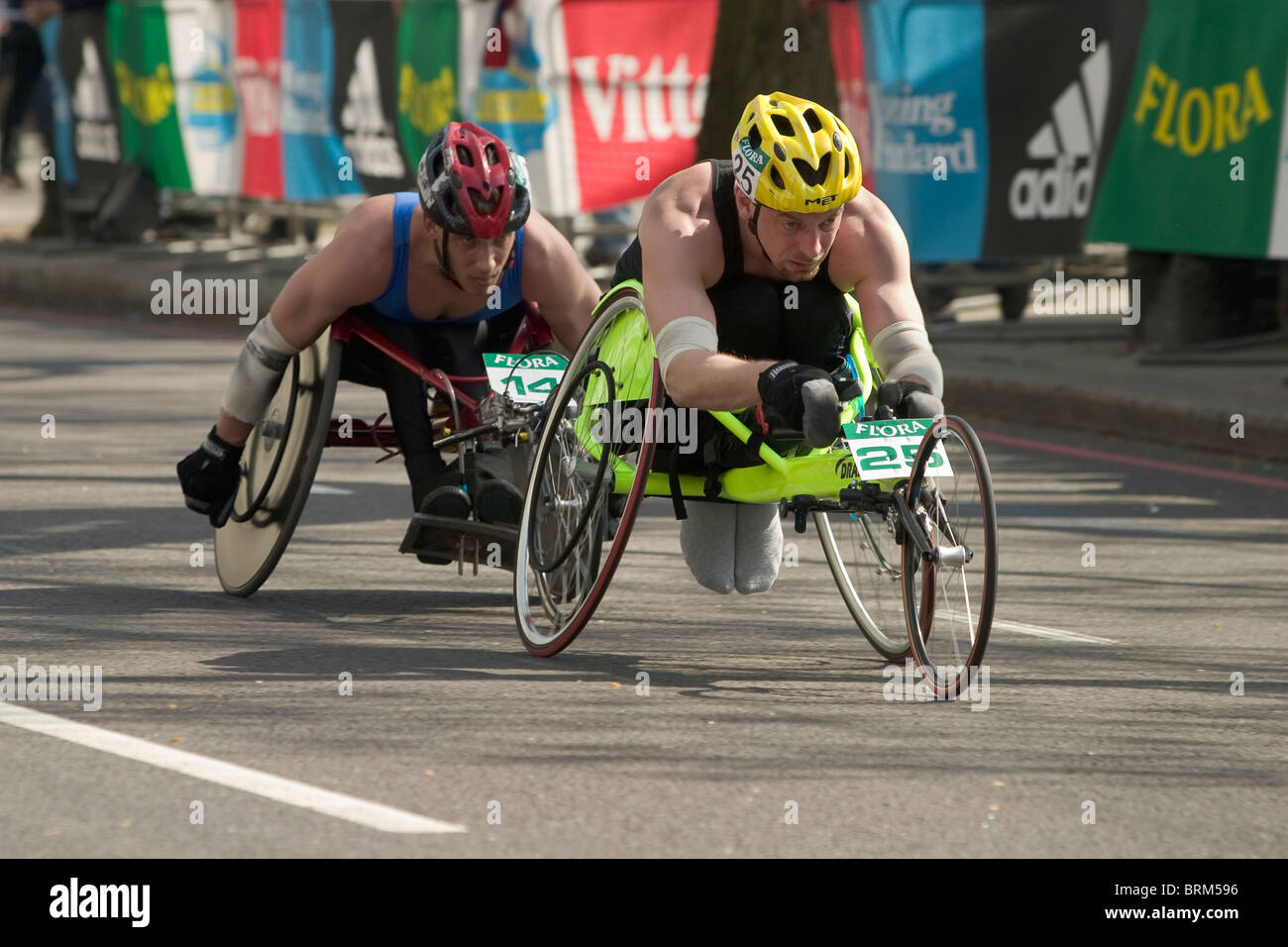 London Marathon wheelchair athletes, disabled competitors competing in