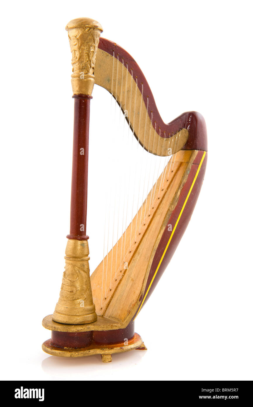 Harp or decachord in brown and gold Stock Photo