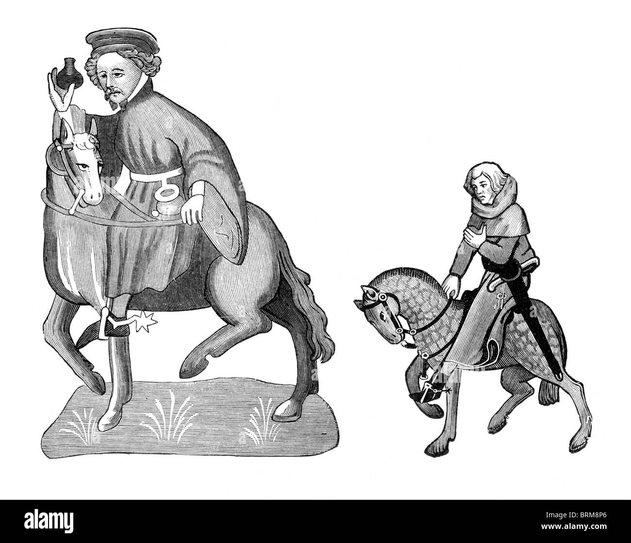 Black and White Illustration; Manciple and Reeve, from the Ellesmere