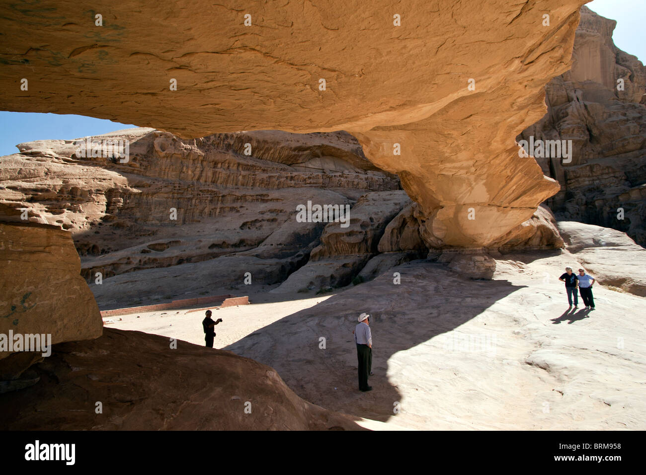 Natural Rock Bridge, Wadi Rum Jordan. Stock Photo
