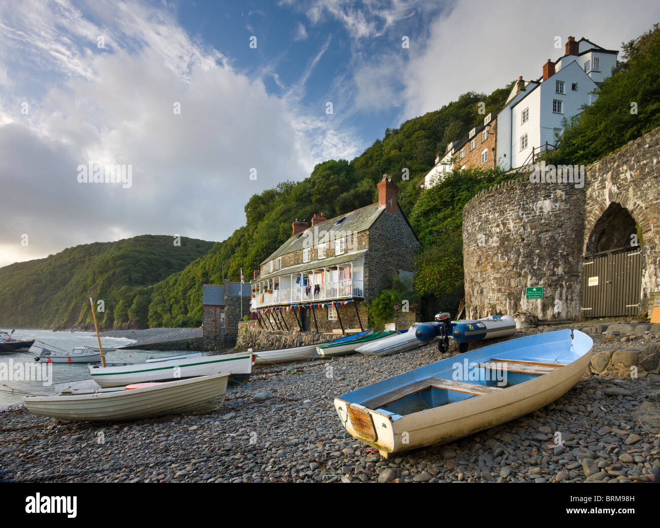 High tide in the old fishing village of Clovelly, North Devon, England