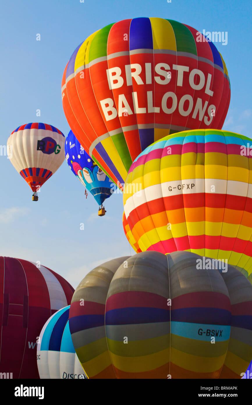 Bristol Balloon Fiesta showing balloons in flight above Ashton Court