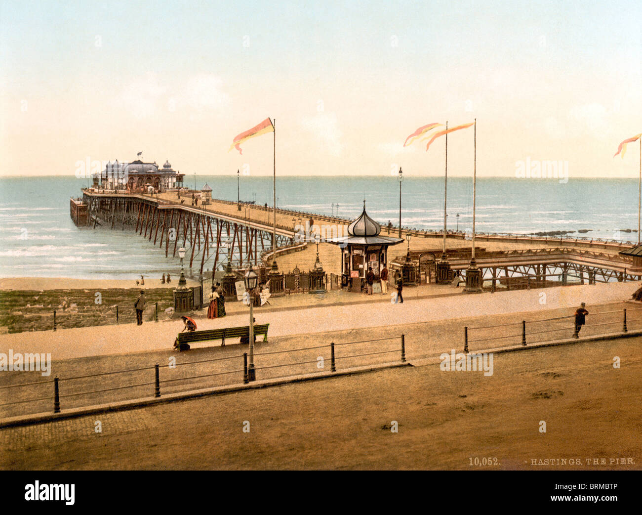 Historic photochrome colour print circa 1894 - 1900 of Hastings Pier in East Sussex, England. Stock Photo