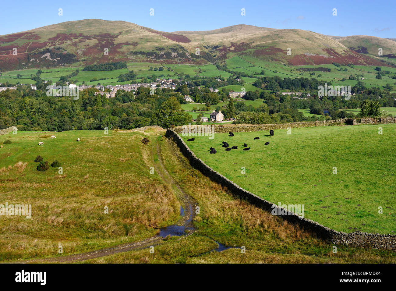 View of the town of Sedbergh and The Howgill Fells, Yorkshire Dales National Park, UK Stock Photo