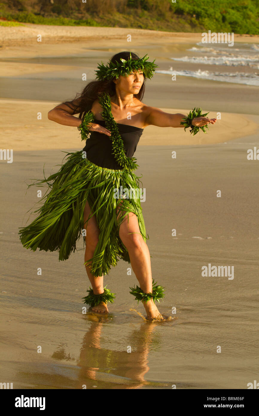 Hula on the beach at Palauea, Maui, Hawaii. Stock Photo