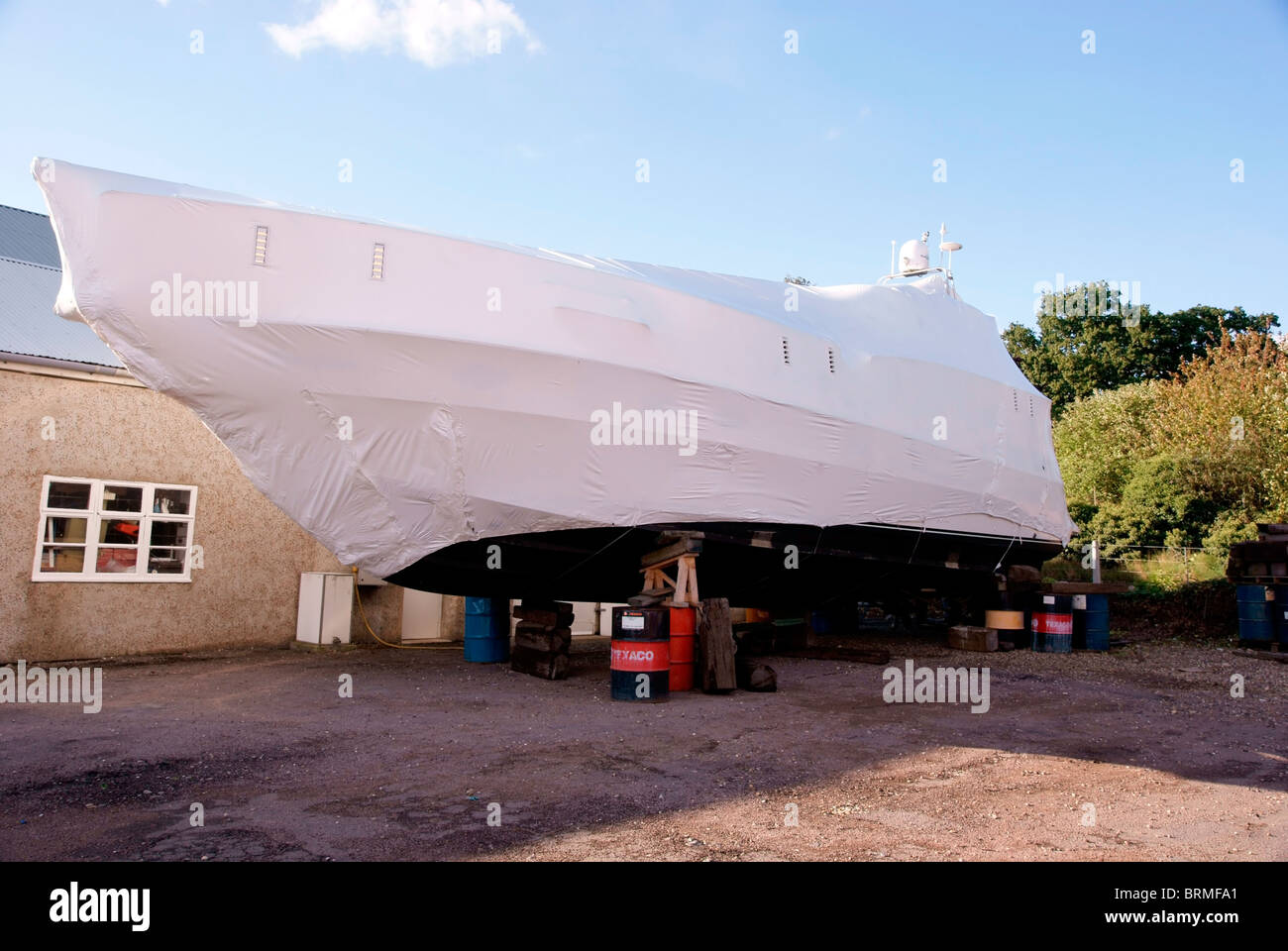 Mothballed pleasure cruiser at Broom's boatyard Stock Photo