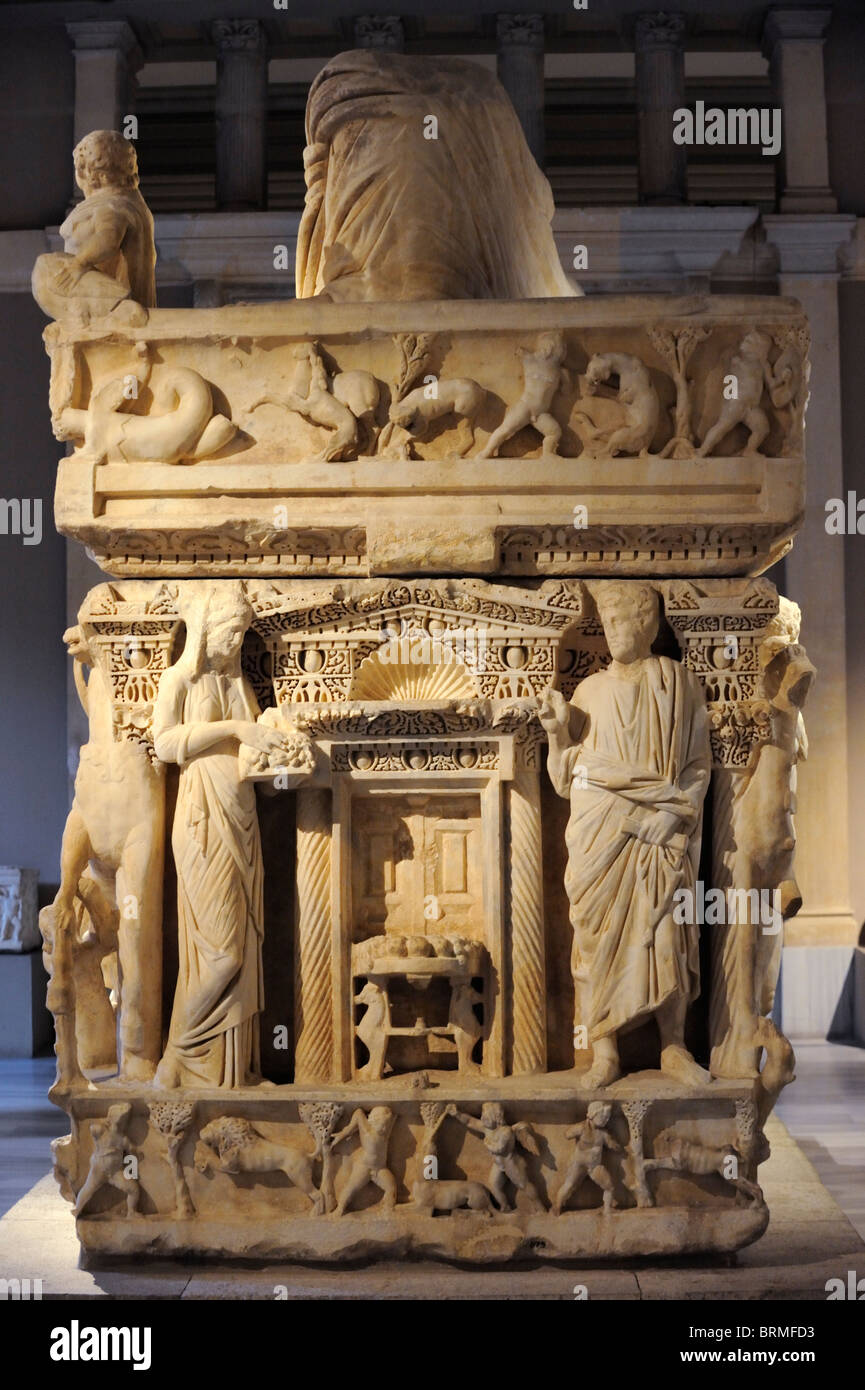 The Sidamara Sarcophagus from Ambararasi of the Roman period in the Museum of Archaeology in Istanbul Stock Photo