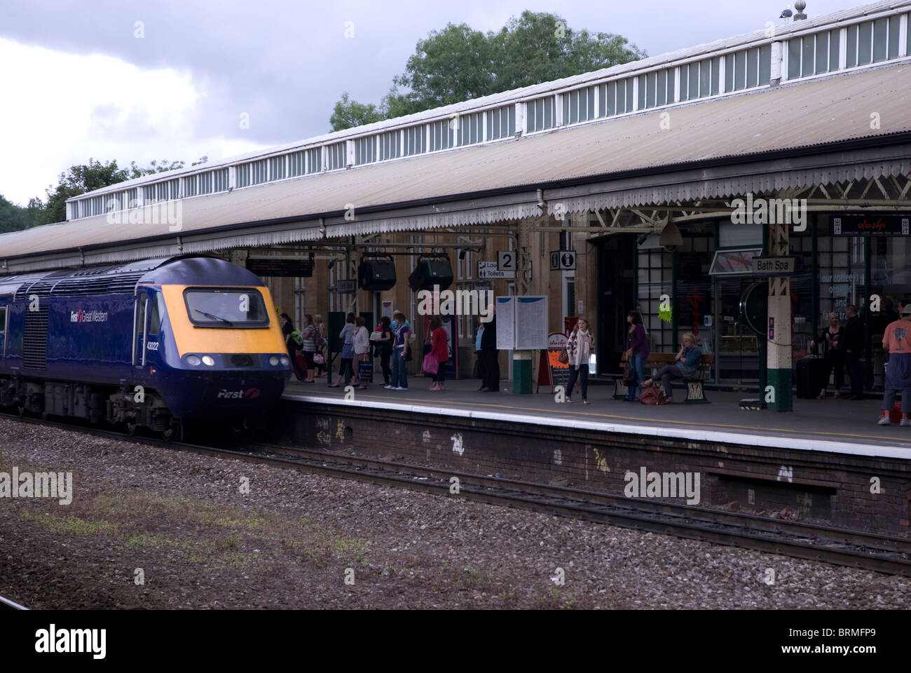 Train arriving at Platform 2 of Bath Spa Railway Station, Bath Somerset