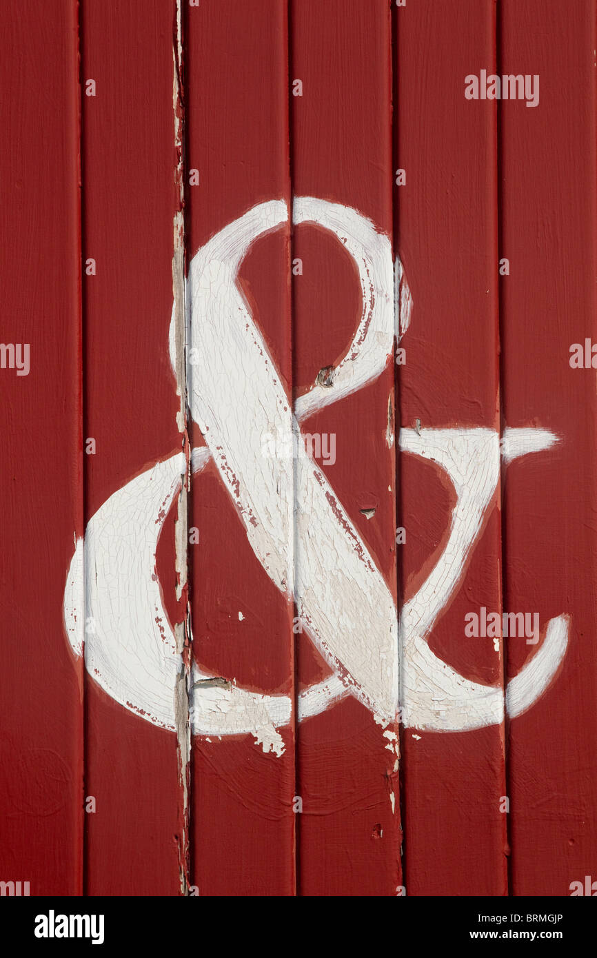 The letter &, word and, AND, white on red boards Stock Photo