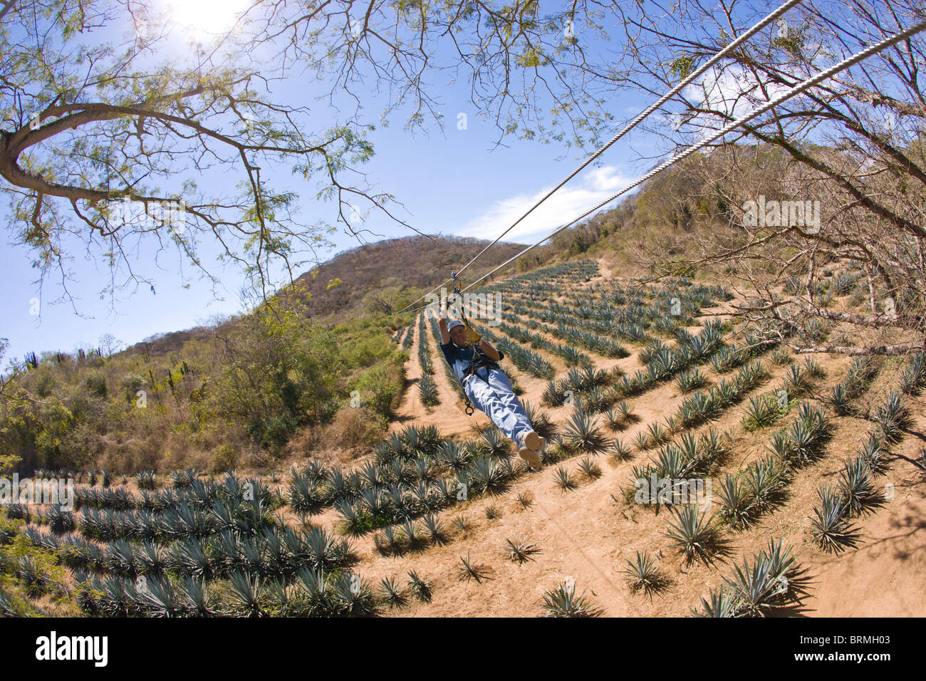 Huana Coa Canopy Adventure, staff and participants, near La Noria, near Mazatlan, Sinaloa State, Mexico Stock Photo