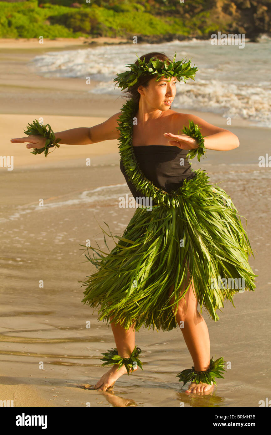 Hula on the beach at Palauea, Maui, Hawaii. Stock Photo