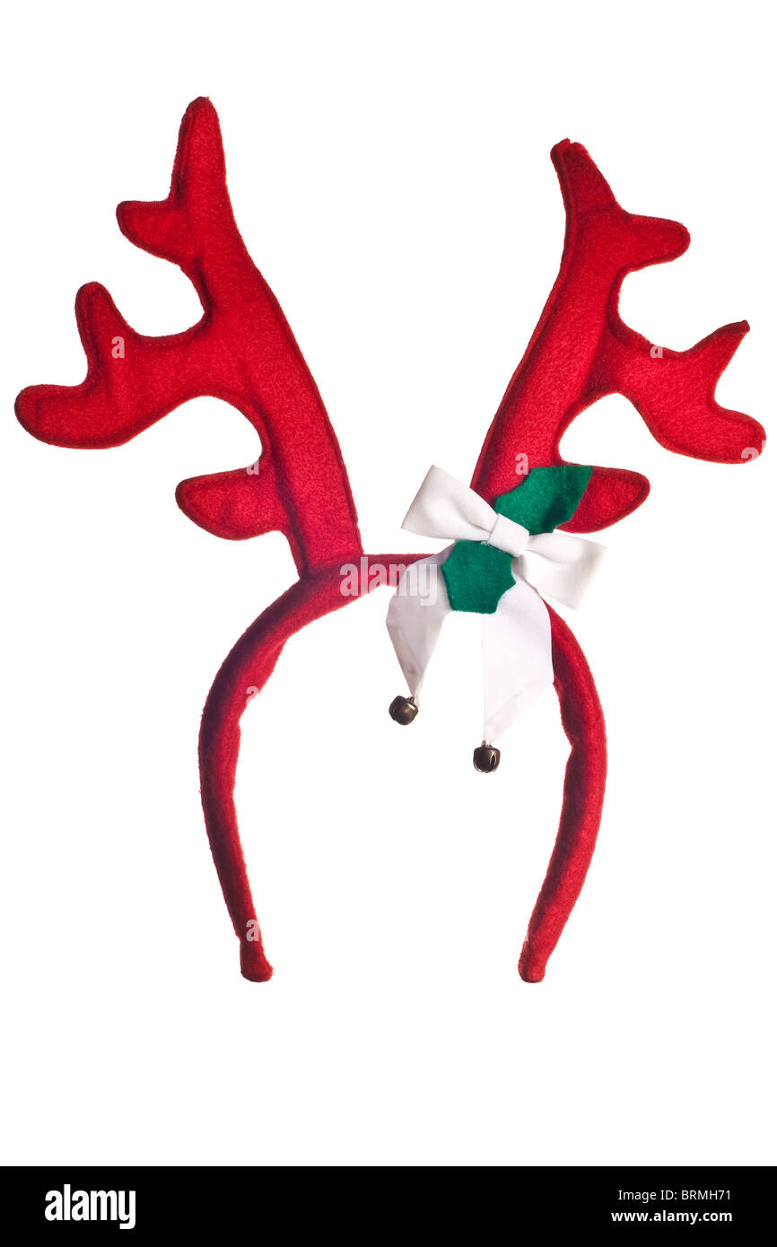 red and green christmas reindeer antlers isolated on white background Stock Photo