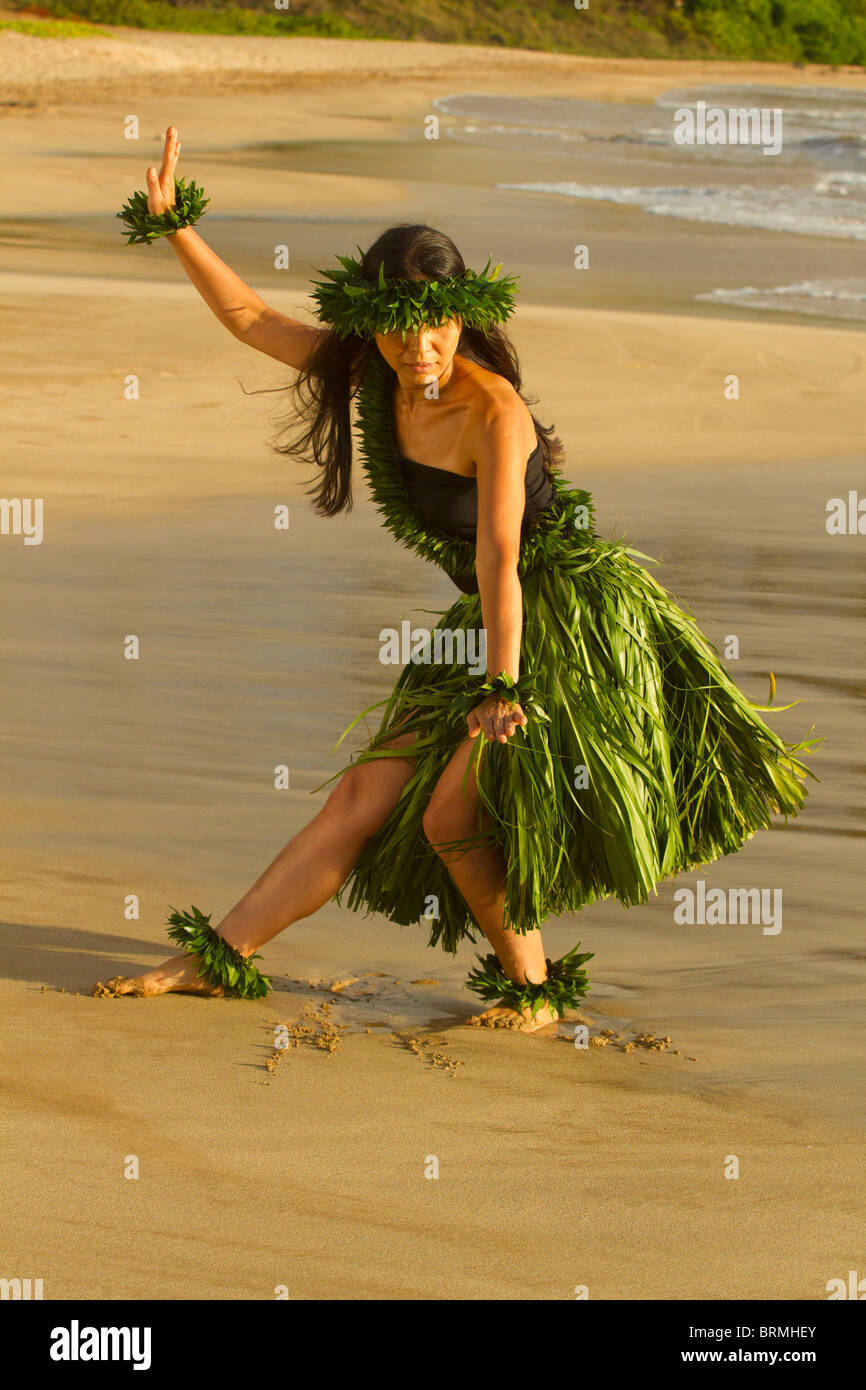 Hula on the beach at Palauea, Maui, Hawaii. Stock Photo