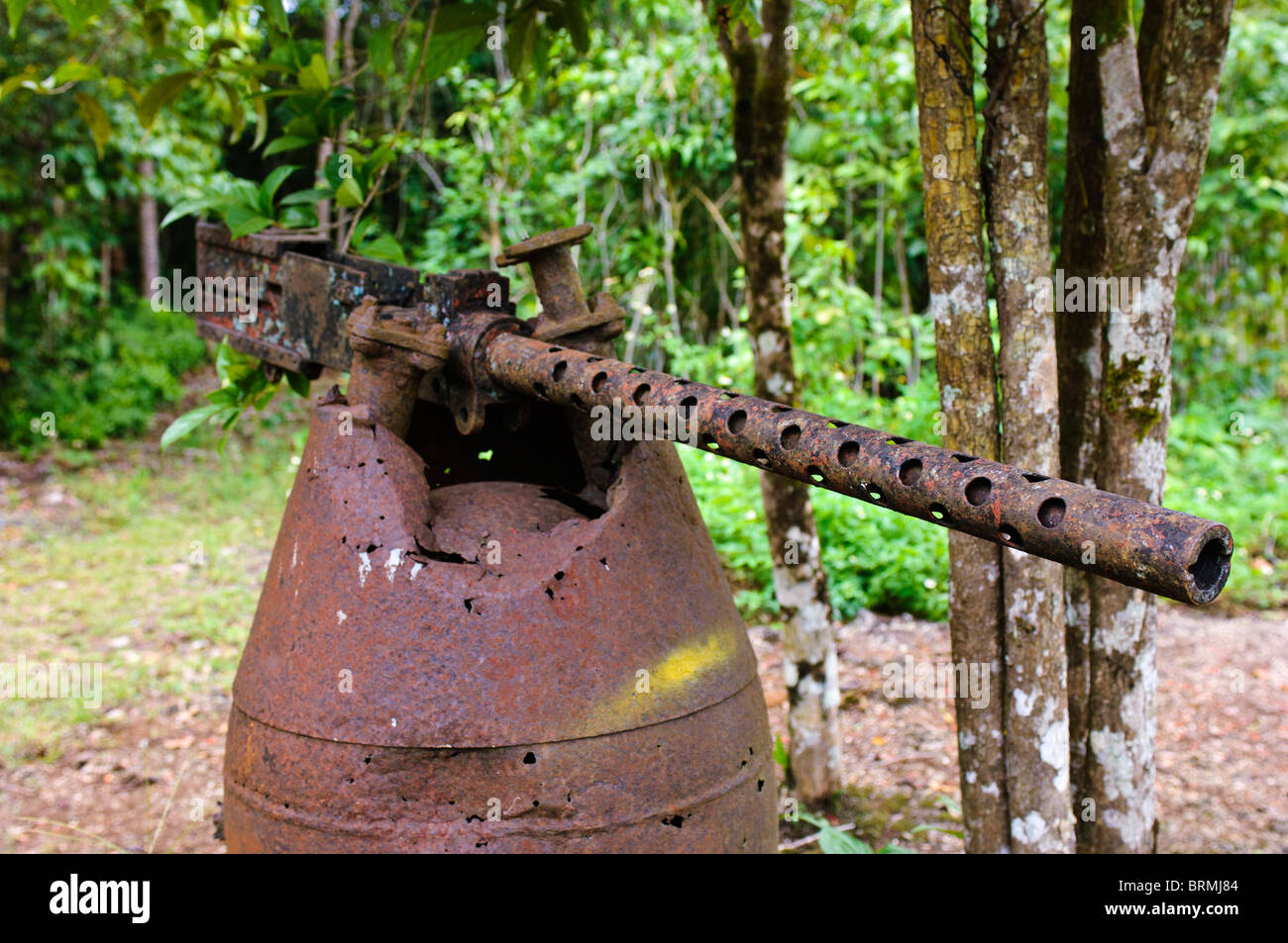 Japanese ordnance and gun from WWII, Biak, West Papua, Indonesia. Stock Photo