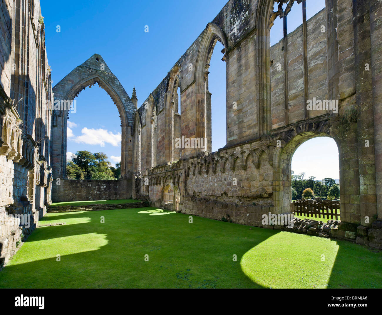 Interior of the runis of Bolton Priory, Bolton Abbey, Wharfedale, Yorkshire Dales, North Yorkshire, England, UK Stock Photo