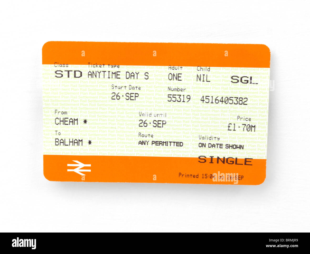 Single Train Ticket for National  Rail with No Year Stock Photo