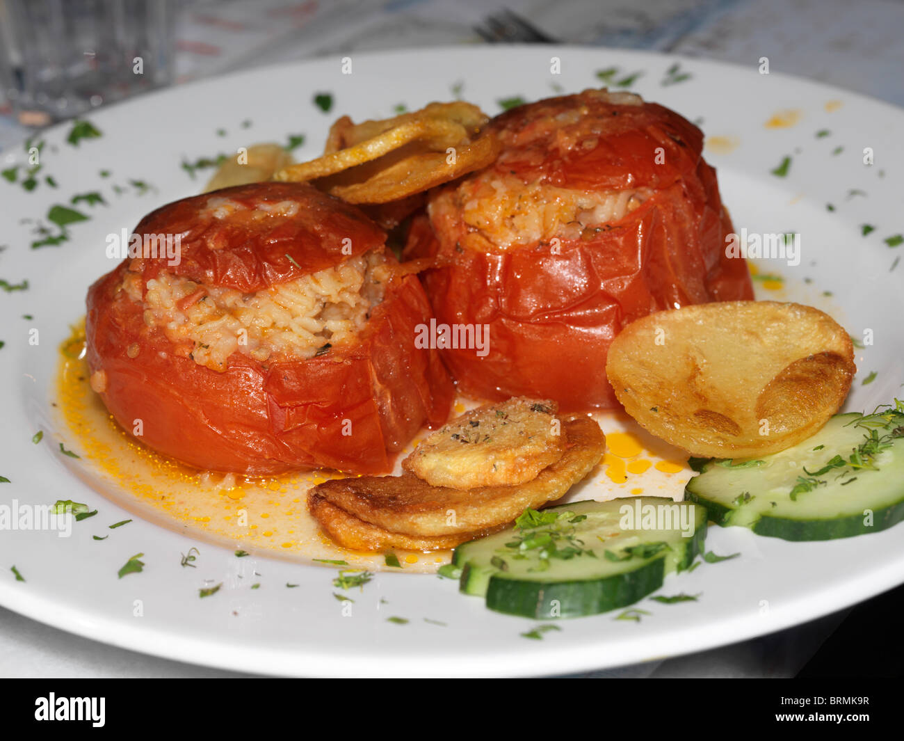 Greece Stuffed Tomatoes With Cucumber Stock Photo