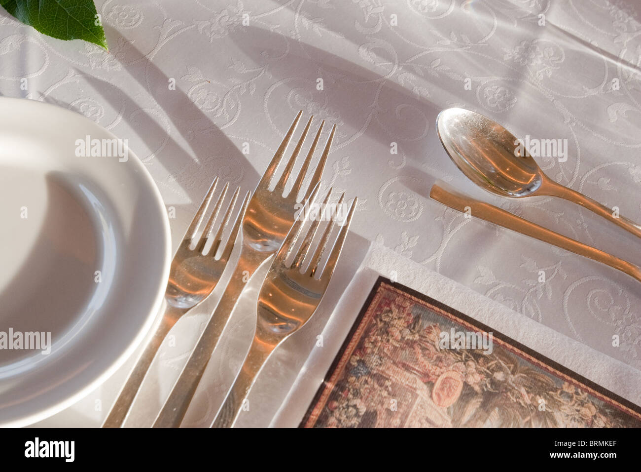 Table set furnishings luxury hotel in Rome Italy Stock Photo