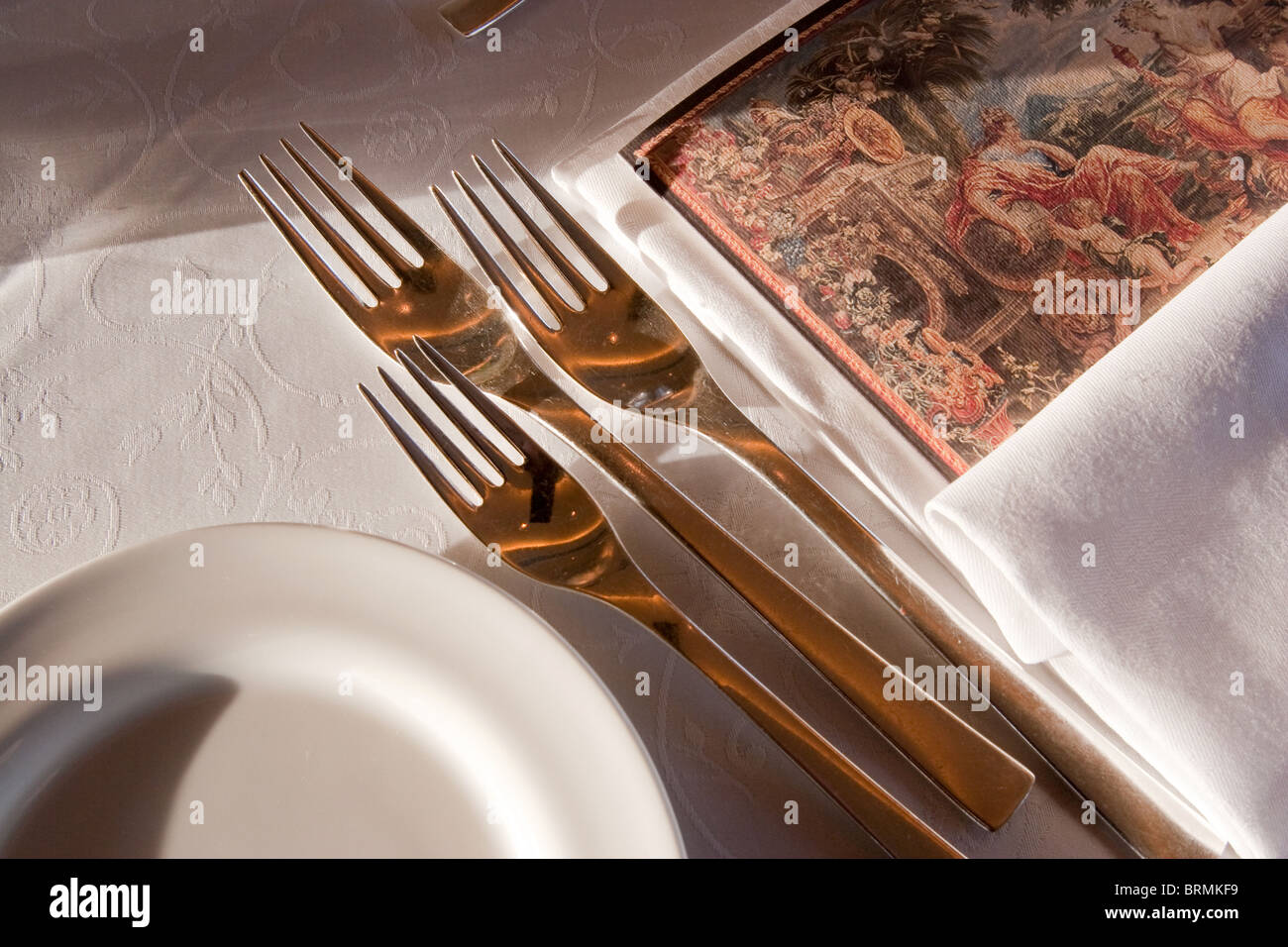 Table set furnishings luxury hotel in Rome Italy Stock Photo