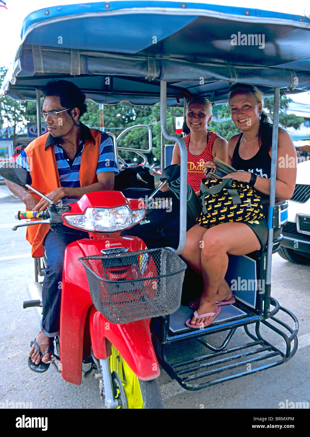 Female Tourists Krabi In A Taxi Thailand South East Asia Stock Photo