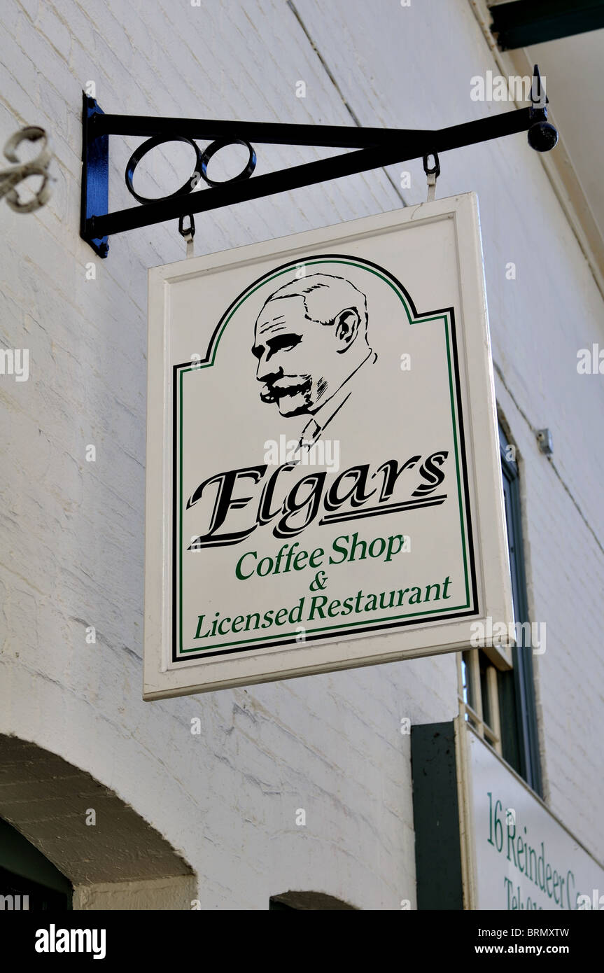 Elgars coffee shop sign, Reindeer Court, shopping arcade, Worcester Worcestershire England UK Stock Photo
