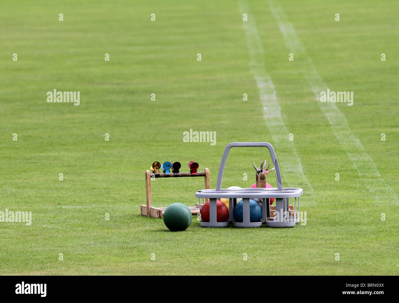 Croquet balls and marker clips Stock Photo Alamy