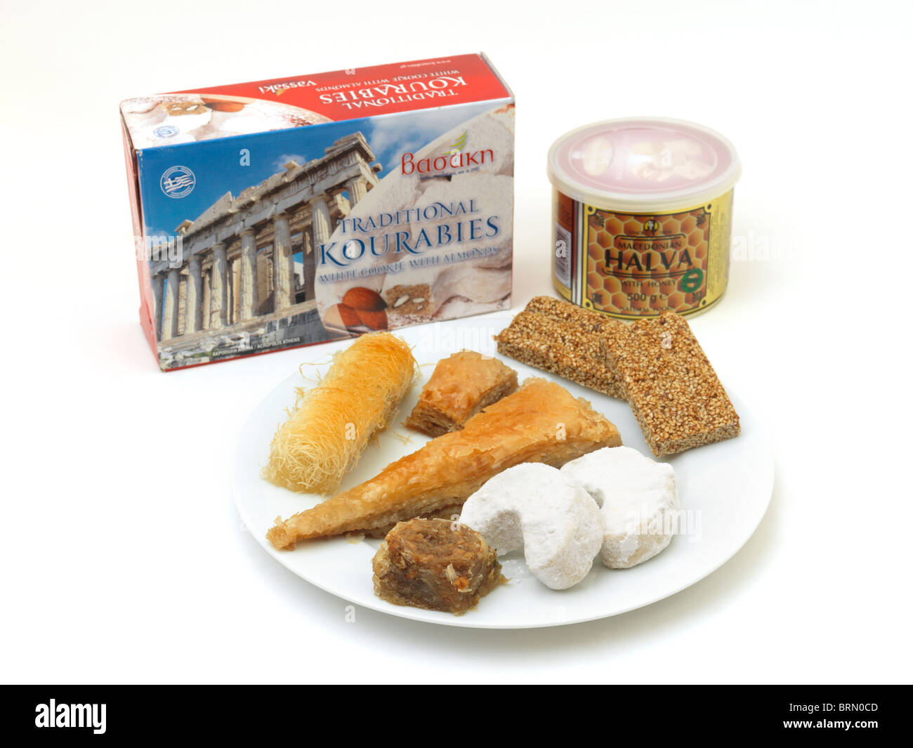 Greek Sweets Baclava, Kataifi, Kourabies Biscuits, Halva And Sesame
