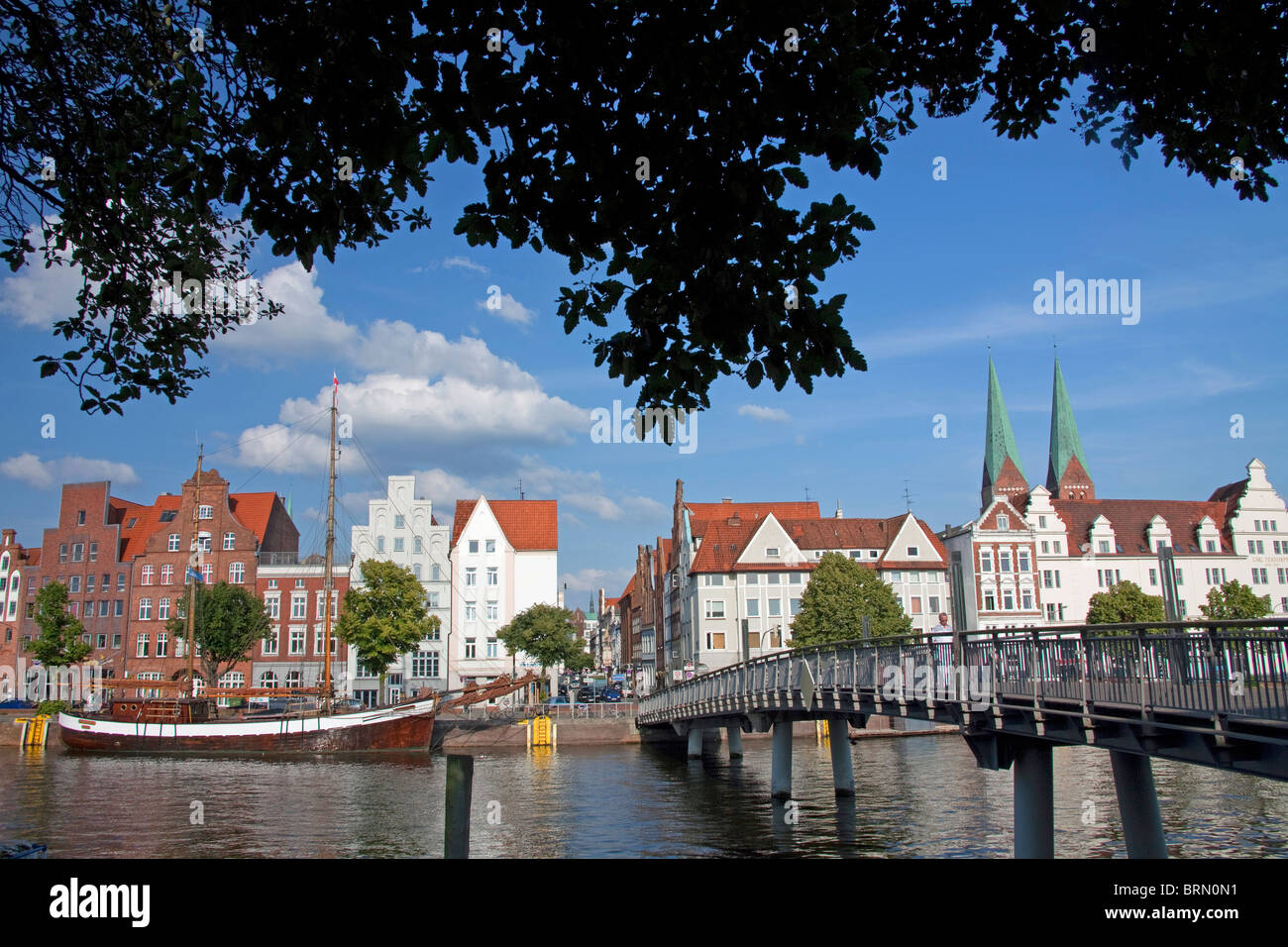 Museums harbour on the river Trave in Luebeck. Stock Photo