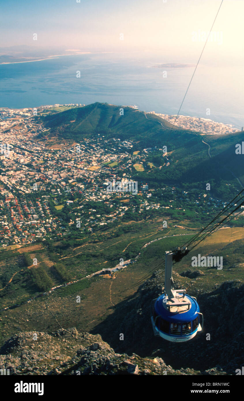 Cape Town and cable car seen from the top of Table mountain Stock Photo