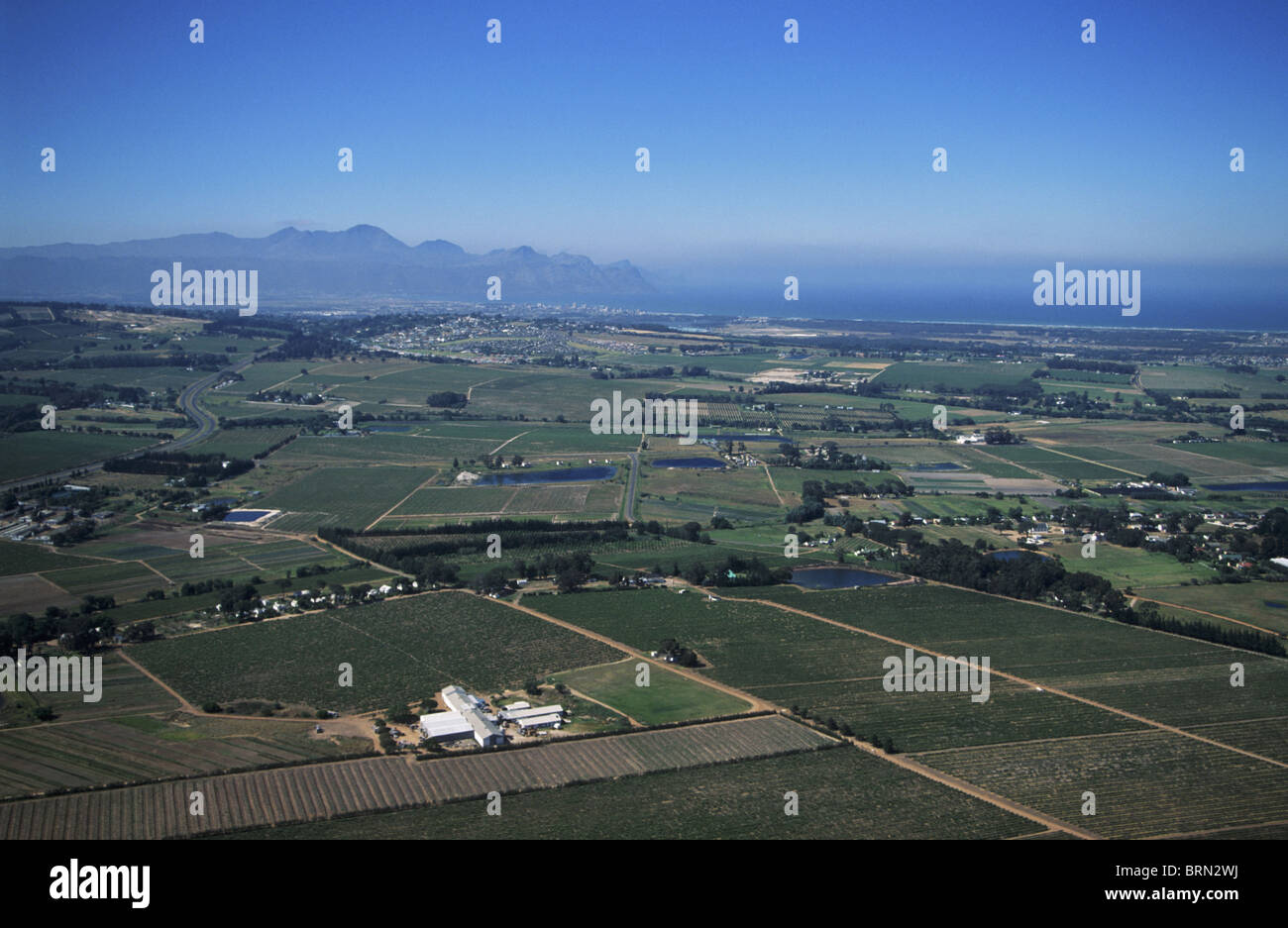 An aerial view over the Cape Peninsula in the Stellenbosch Strand area