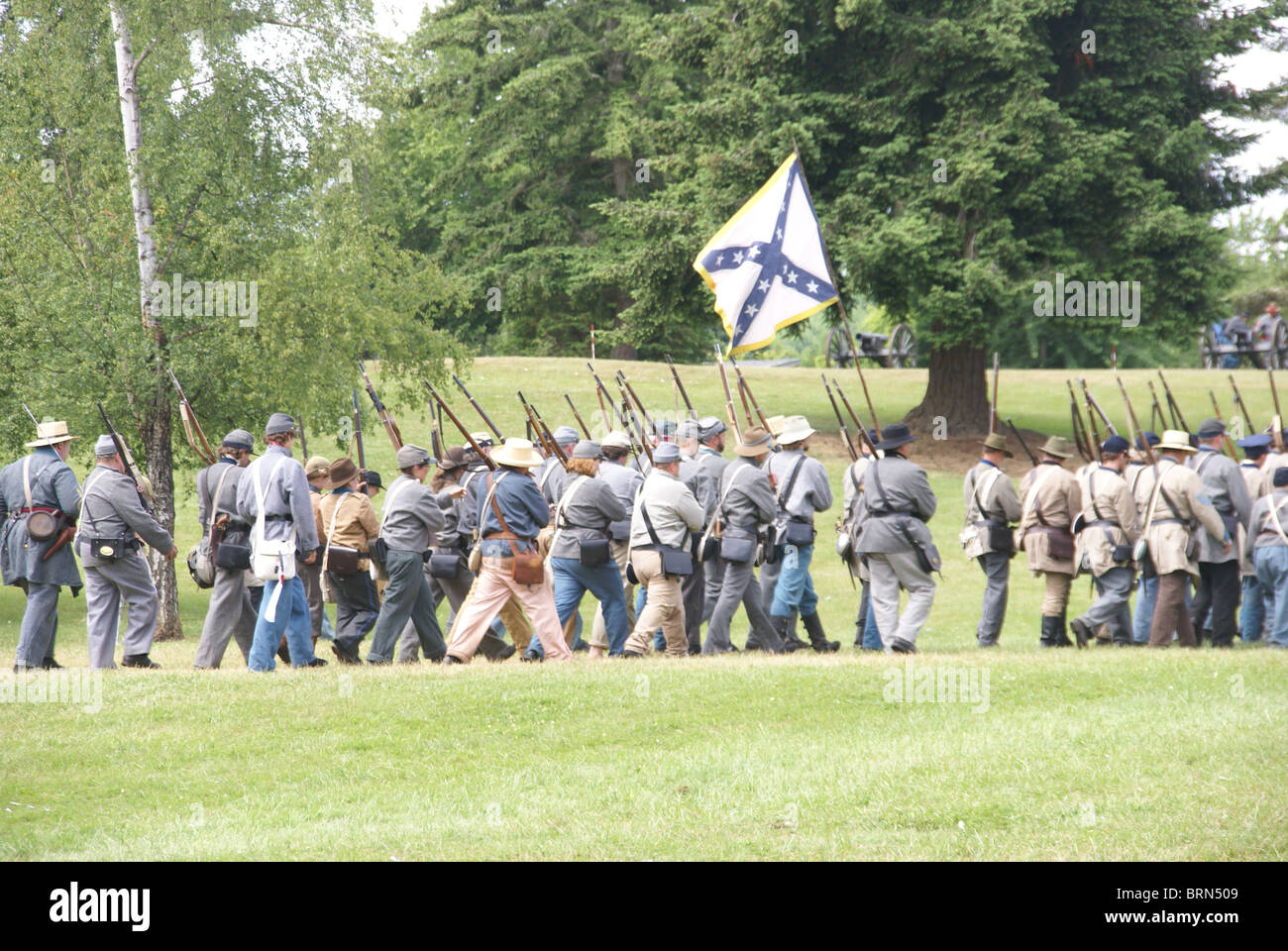 PORT GAMBLE, WA - JUN 20 2009: Confederate troops marching in column formation, Civil War Battle Re-enactment, Port Gamble, WA Stock Photo