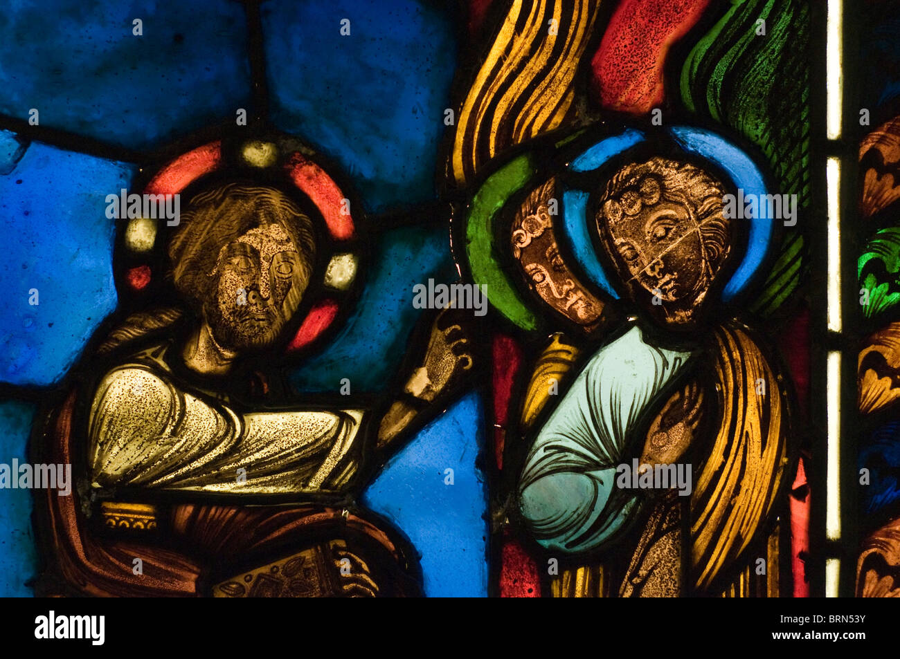 Christ comforted by angels Stained From Troyes Cathedral 1170 - 1185 Cluny Middle Age Museum - Paris Stock Photo